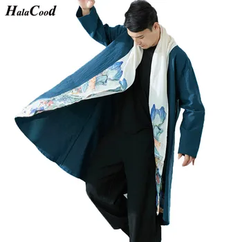 

HALACOOD Male 2018 New China Style National Style Casual Long Coats Men's Windbreaker Linen Slim Windbreaker Men's Cloak Trench