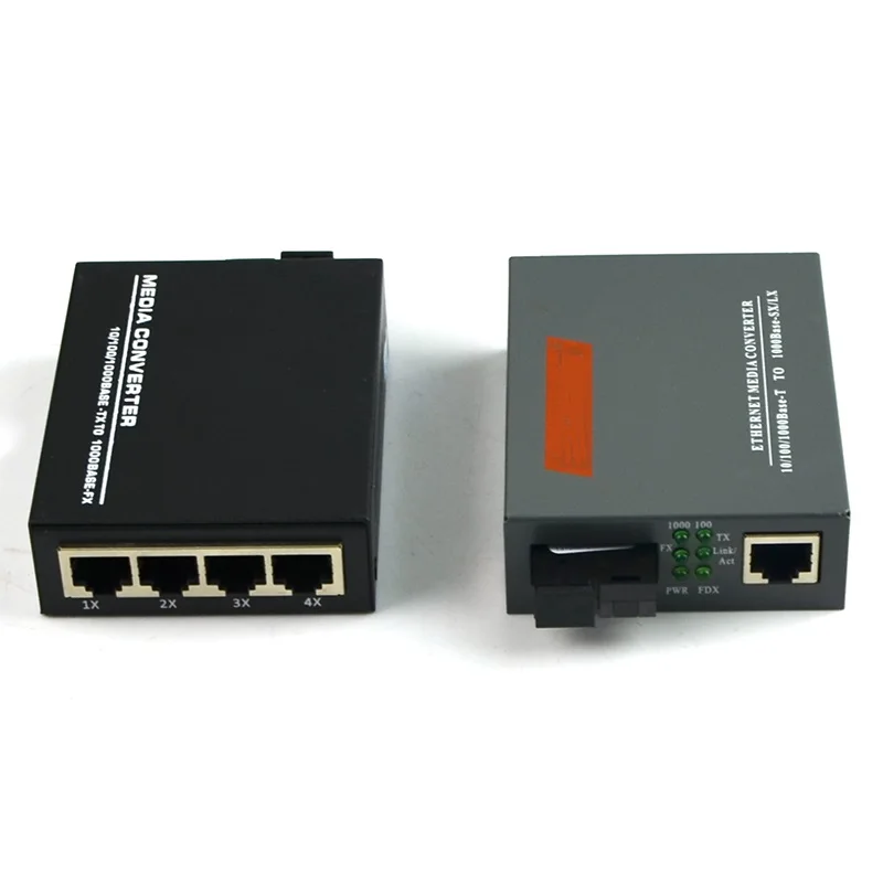 

1Pair Gigabit Optical Fiber Media Converter 1000mbps Singlemode 1 CH*SC 4 CH*RJ45 Transceiver
