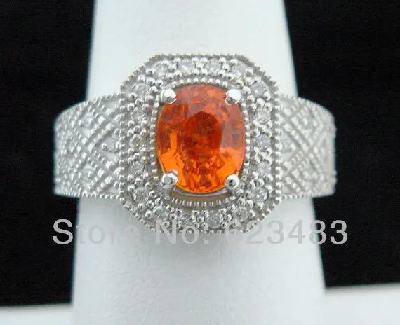 

Mandarin Garnet & . Ring, 2CT Total, Solid 14kt White Gold, Genuine Spessartite Garnet