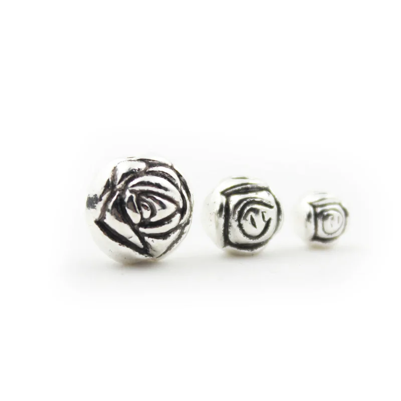 

Top Antique Silver Color Beads 5mm 7mm 9mm With Round Rose Flower For Bracelets Jewelry Making 50pcs ZA1383-A-B-C