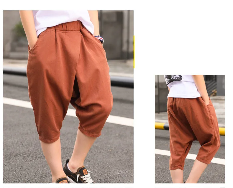 new 2018 summer kids harm pants for boys solid loose knee length trousers children mid waist bottoms clothing boys harem pants clothes 5 6 7 8 9 10 11 12 13 14 15 years little big teenage boys sports pants kids bottoms clothes (8)