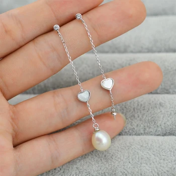 

S925 Sterling Silver Shell Heart Drop Earrings Settings Women DIY Love Pearl Earrings Holder Silver Color 3Pairs/Lot