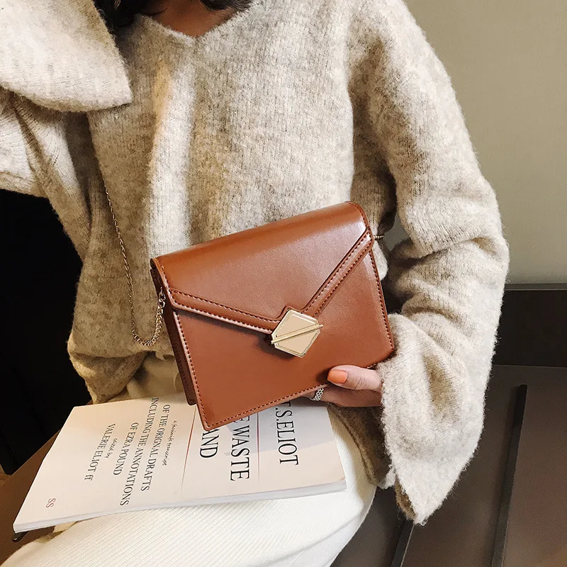 

New Pu Korean Version Fashion Hangbag Small Square Chains Messenger Bag Buckle Bags For Women 2019 Clutch Bolsa Feminina