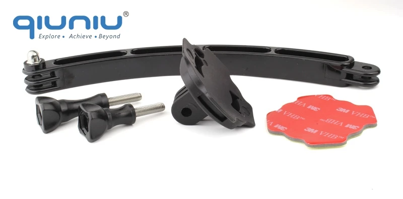 

QIUNIU 360 Degrees Rotation Helmet Extension Arm with Adhesive Sticker + Screw for GoPro Hero 3 3+ 4 5 6 for Xiaomi Yi Accessory