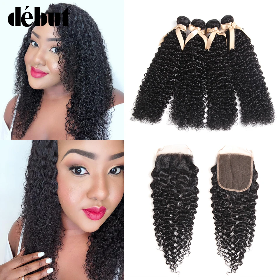 Debut Hair 28 Inch Curly Bundles With Closure Brazilian Hair Weave Bundles With Closure 2/3 Bundles Curly Human Hair Bundles