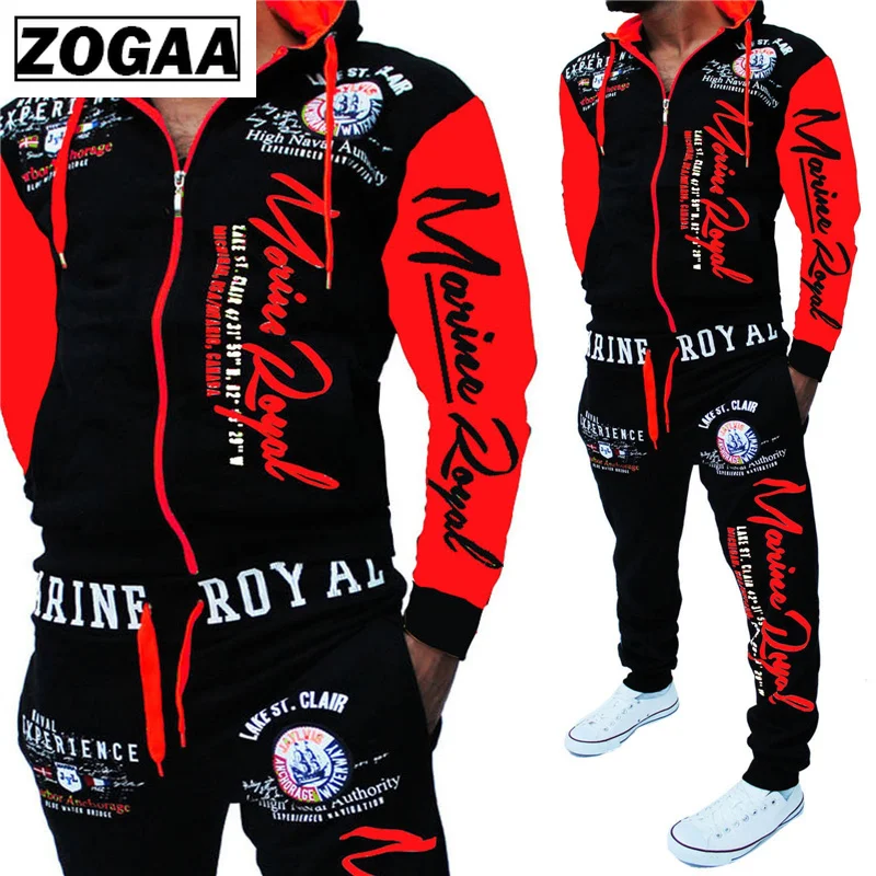 Brand Men's Fashion Two Piece Set Men Casual Sportswear 2019 New Style Hoodies Sweatshirt&Pants Sets Letter Printed Tracksuit