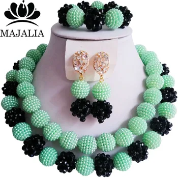 

Majalia Fashion Nigeria Wedding African Beads Jewelry Set Light green and Black Crystal Necklace Bridal Jewelry Sets 2CT007