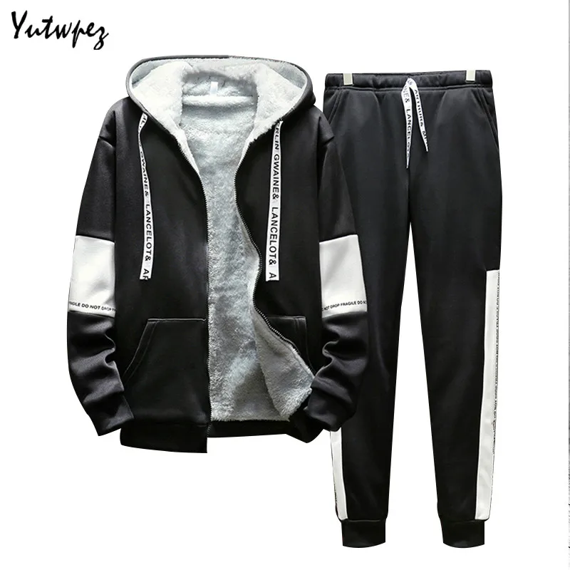 

Warm Hooded Tracksuits Men Set Thick Winter Autumn Mens Hoodie Sets Streetwear Moleton Masculino Jacket Sweatpants 2 Piece Suits
