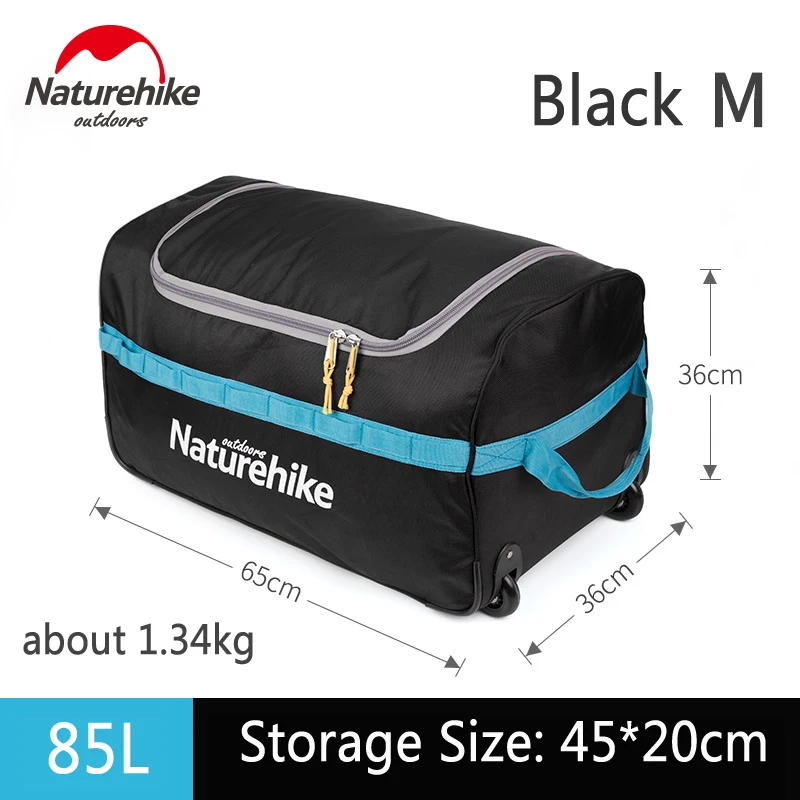 Naturehike 85L 110L чемодан для путешествий, сумка для хранения, снаряжение для кемпинга, водонепроницаемая складная сумка для багажа на колесиках - Цвет: Black M