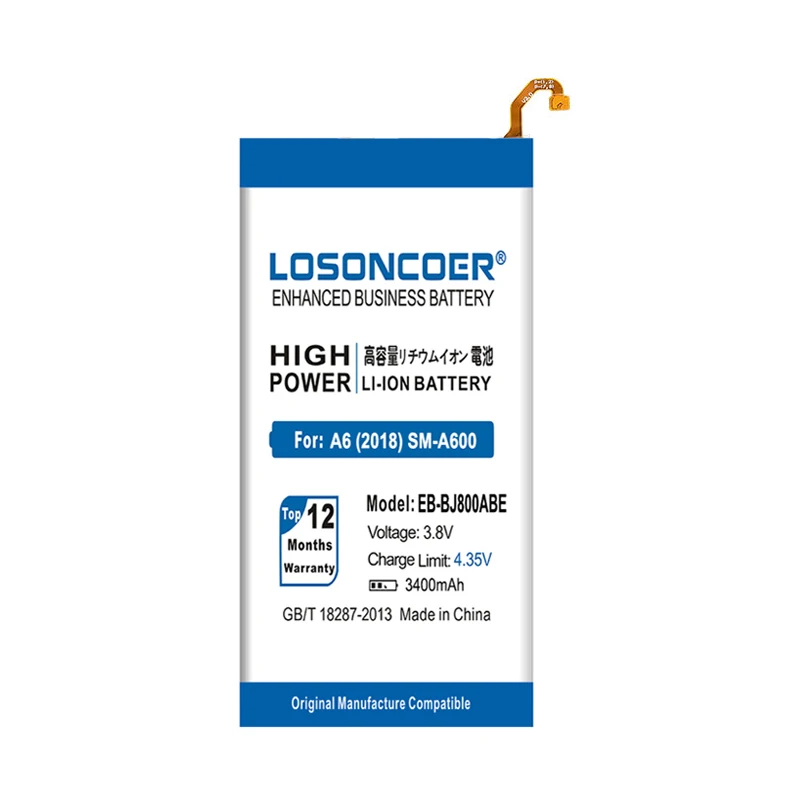 LOSONCOER EB-BJ800ABE 3400 мАч батареи для samsung Galaxy A6() A600F SM-A600 J6 J600F J800 хорошее качество телефона