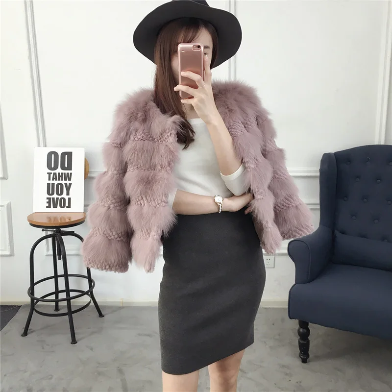 Natural fox fur and rex rabbit fur patchwork jackets women wave cut real fur coats outerwear 2019 new autumn and winter