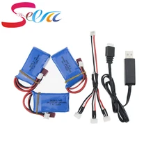 7.4 V 1400 mAh lipo Batería 3 unids baterías y cargador USB para wltoys A959-b A969-b A979-b K929-B RC coche parte al por mayor