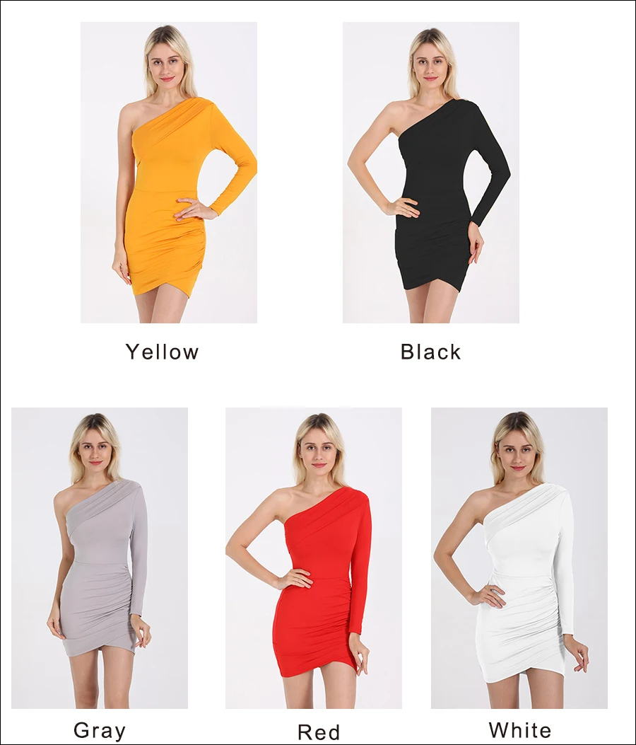 Gladiolus One Shoulder 2019 Spring Autumn Women Dress Long Sleeve Sexy Bodycon Draped Mini Dress Women Short Sexy Club Dresses (52)