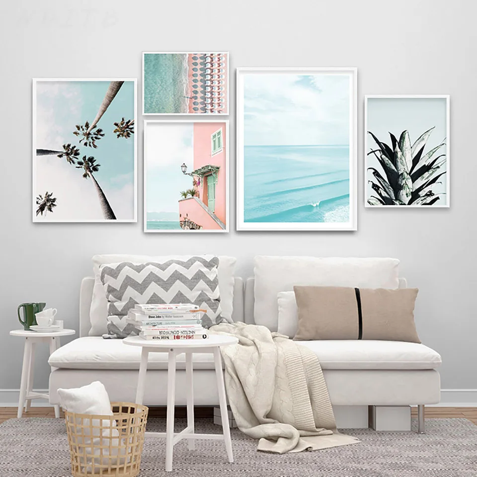 Oc-ano-Tropical-Beach-Palm-rbol-Cartel-de-la-lona-de-la-pared-del-paisaje-arte