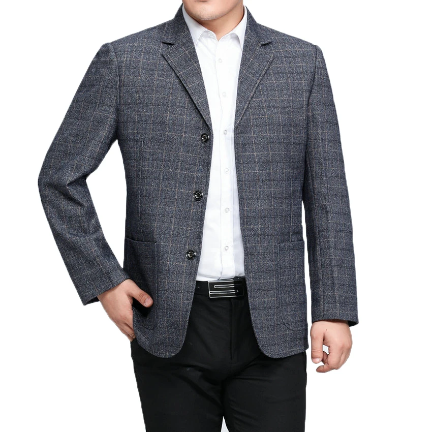 Spring Autumn Man Casual Blazers Coffee Gray Color Jacket Men Plaid ...