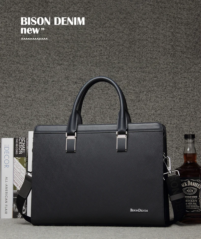 BISON DENIM сумка из натуральной кожи, мужская деловая сумка-мессенджер, 14 дюймов, сумка для ноутбука, планшета, кожаная сумка через плечо, мужские сумки N2317