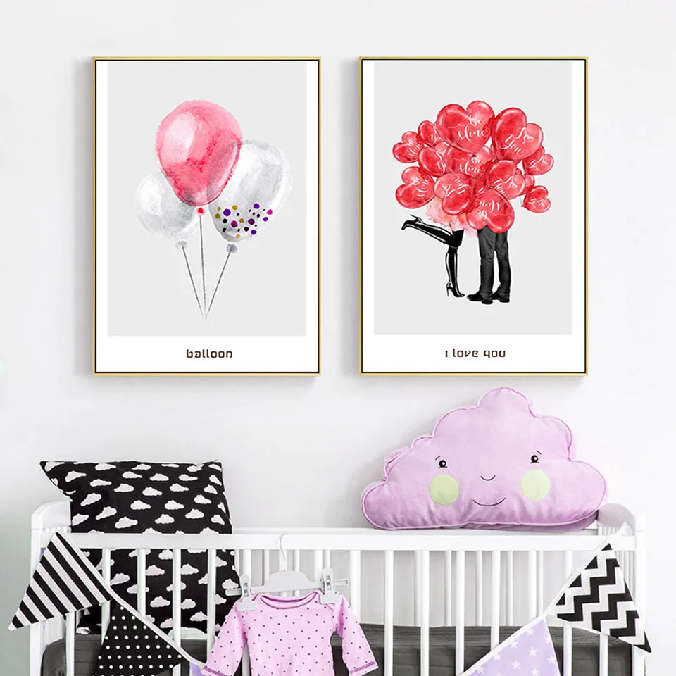 TAAWAA-Pink-Balloon-Poster-and-Print-Love-Lips-Wall-Art-Canvas-Painting-Decorative-Pictures-for-Living (2)