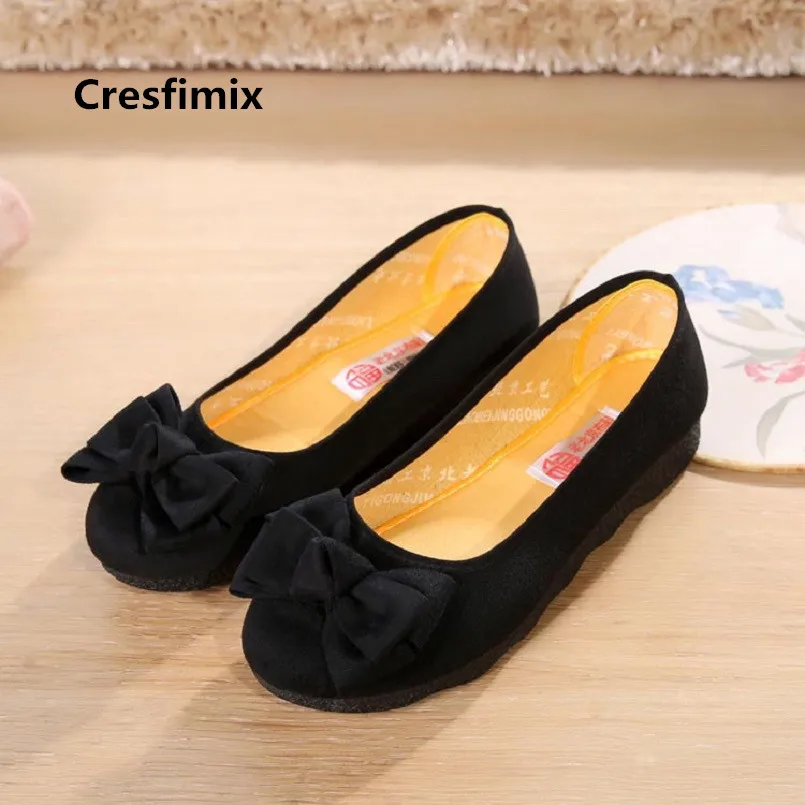 

Cresfimix Women Fashion Comfortable Spring Slip on Black Flat Shoes Lady Casual Bow Tie Flats Cool Shoes Vrouwenschoenen C3529