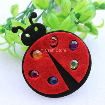 

50pcs/lot Large Red Non-Woven felt Fabric Ladybug two-layer rhinestone design (2.75") Appliques for scrapbooking wall decor