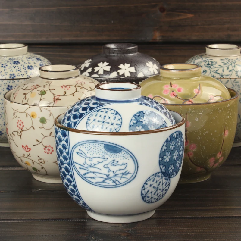 Japanese rice bowl with lid ceramic bowl bowl dessert fresh bowl of