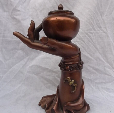 

shitou 003081 11" Chinese Pure Bronze Buddha Hand BAT Statue Tibet Candle Stick Holder Bowl