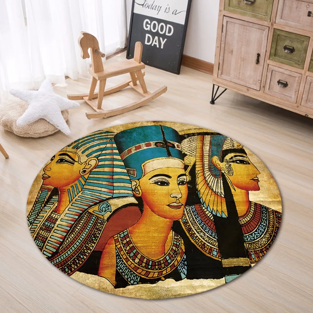 Ancient Egyptian Hieroglyphics Kids Area Rugs Round Carpet Room Floor Yoga Mat