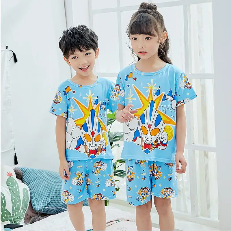 

Pajamas for girls Summer kid's home clothes boys cute cartoon short sleeved Shorts sleepwear Children's Day gift 2018 new style
