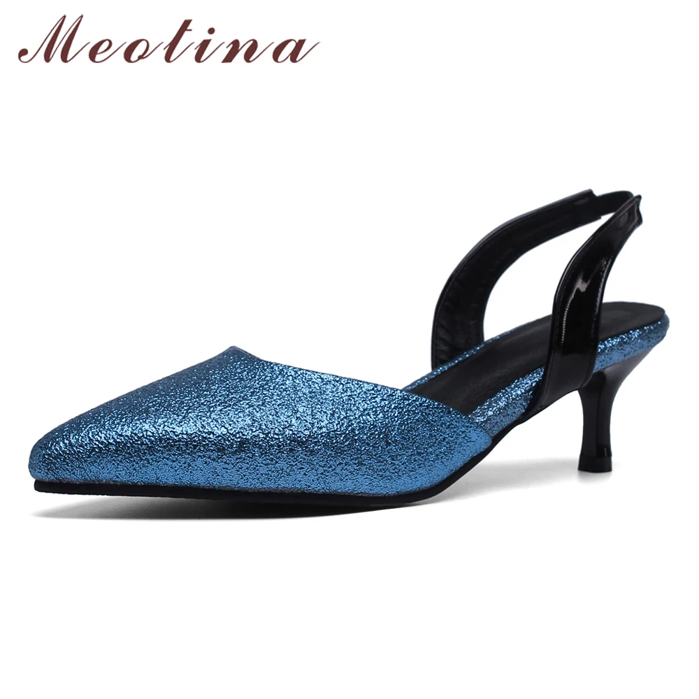 

Meotina Women High Heels Spring Pumps Bling Stiletto High Heel Party Shoes Elastic band Pointed Toe Shoes Lady Plus Size 34-46