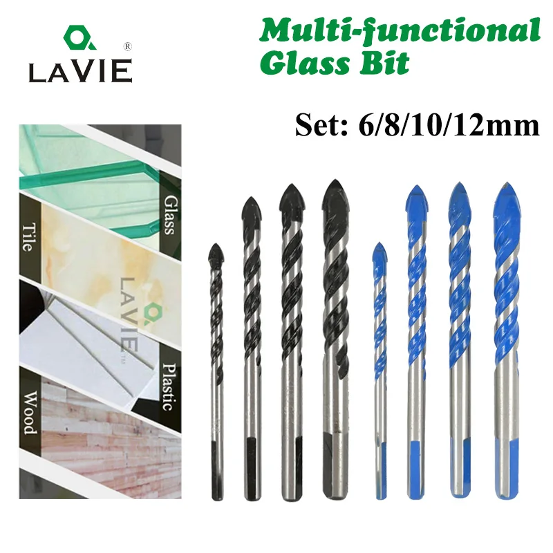 LAVIE 4pcs 6mm 8mm 10mm 12mm Multi-functional Glass Drill Bit Triangle Drill Bits For Ceramic Tile Concrete Glass Marble DB02060