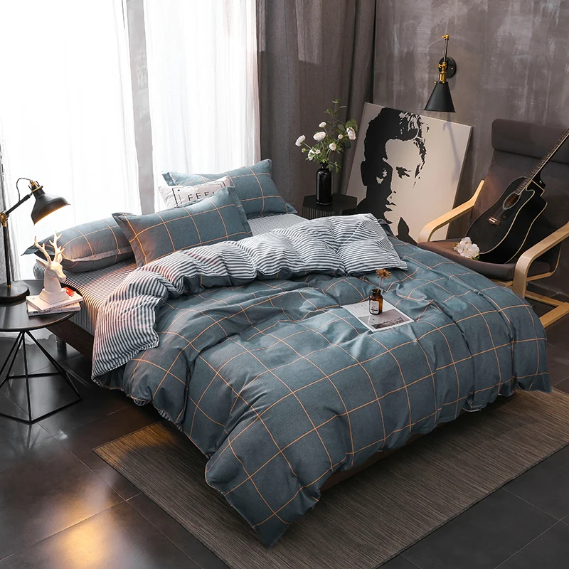 

Modern Style Light Blue Plaid Pattern 3/4PCS Bedding Set King Queen Double Single Size Duvet Cover Flat Sheet Pillow Case Soft