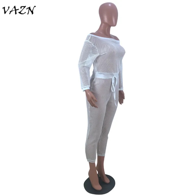 VAZN, высокое качество, дизайн, сексуальный стиль, женский кружевной комбинезон, однотонный, с вырезом лодочкой, полный рукав, Облегающий комбинезон, HG5095