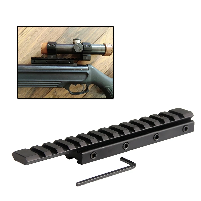 Scope Extension Rail Mount Base Adapter 11mm to 20mm Converter 15.5cm Length 14 slots Dovetail Picatinny Weaver for Tactical Hunting Accessory RL1-0030 (15)