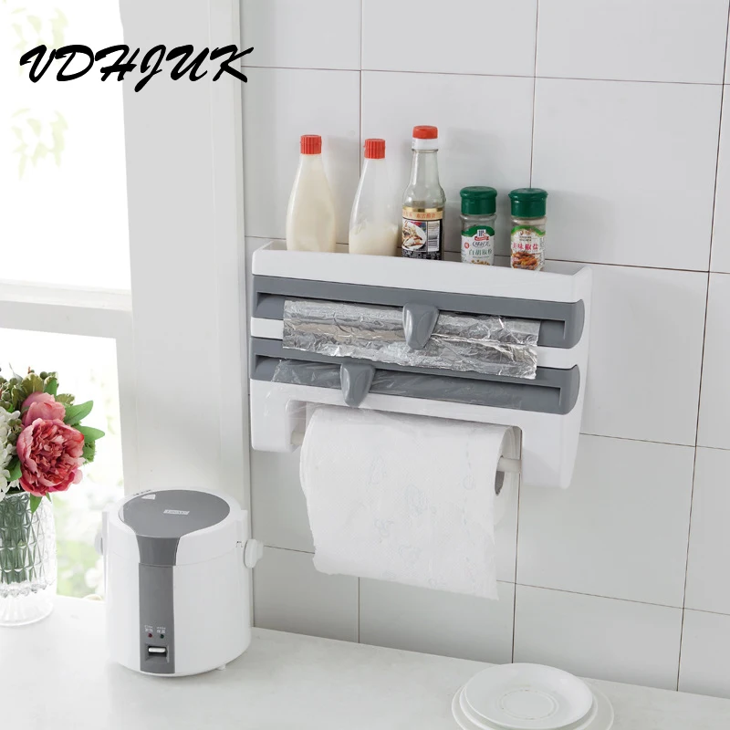 Drop shipping Retail box Three layers Plastic Wrap Dispenser Saran Wrap Cutter Cling film