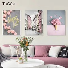 TAAWAA Nordic Decoration Home Pink Flowers Posters and Prints  Decorative Art Canvas Painting Wall Picture for Living Room Decor
