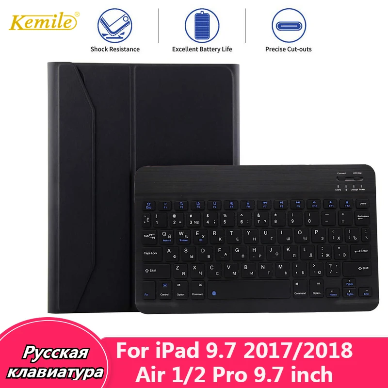 Дешево Русская клавиатура для iPad 6th 9,7 2018 2017 чехол Bluetooth клавиатура ультра тонкая подставка чехол для iPad Pro 9,7 Air 1 2 русский чехол