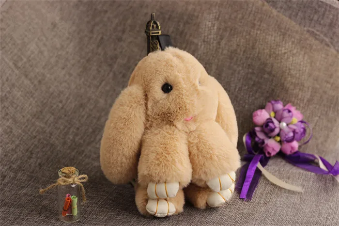 Пушистый(18 см) из искусственного меха кролика рекса с брелок помпон кролик брелок, украшение заяц игрушечный автомобиль для ключей Для женщин сумочек вечерние подарок
