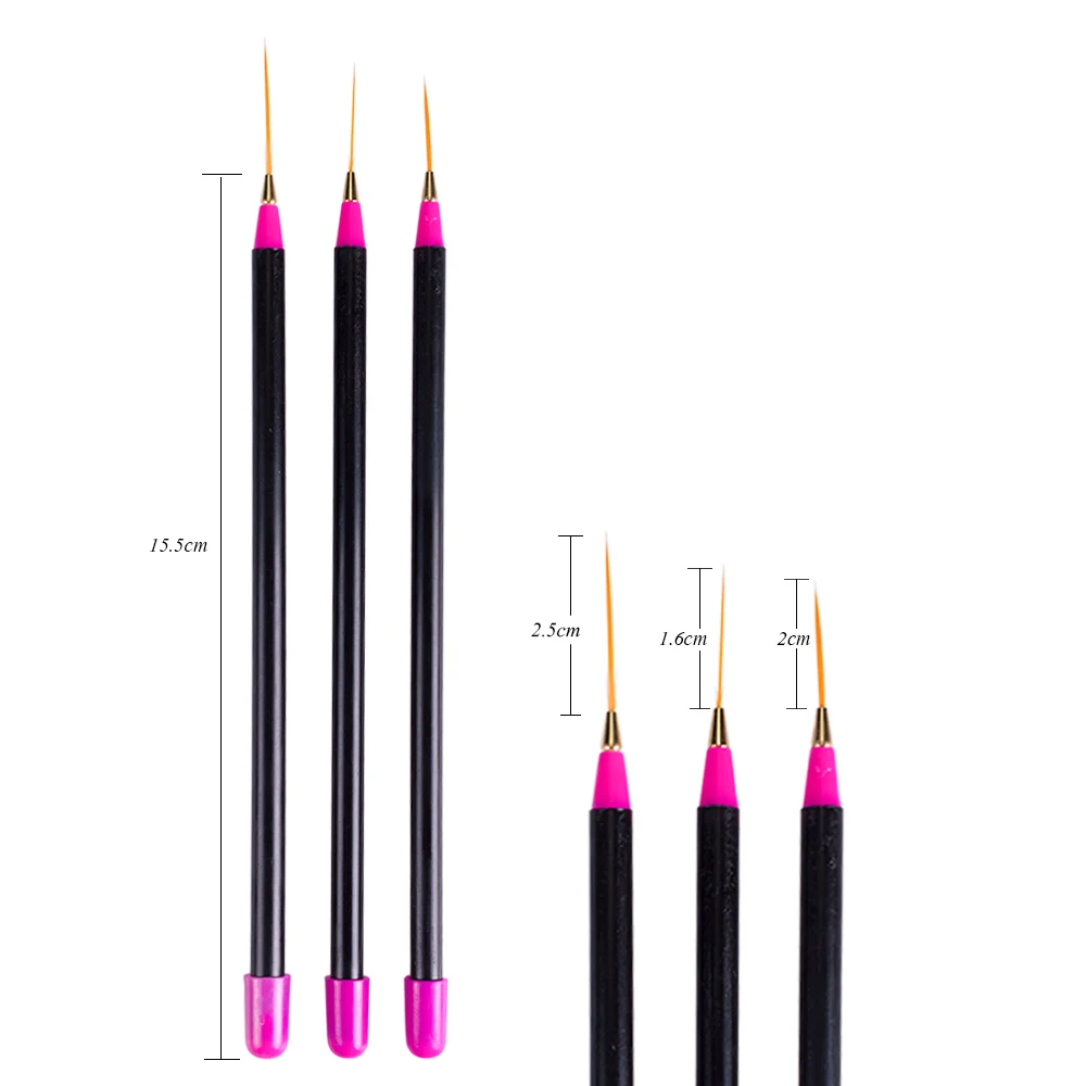 3 шт Профессиональный набор кистей для нейл-арта, акриловая черная ручка для УФ-гель-лака, чертёжная ручка для маникюра CH611