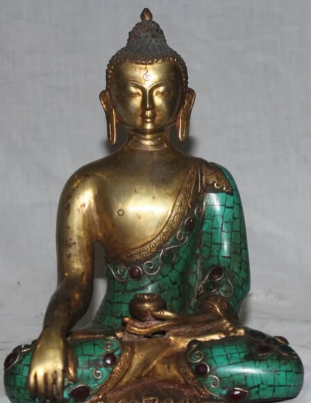 

JP S0524 Tibet Tibetan Turquoise Buddhism Bronze 24K Gold Gilt Shakyamuni Buddha Statue S (B0328)