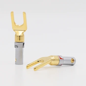 

8 PCS SY1514 Nakamichi gold plated Spade Fork Solderless Speaker banana plug connector