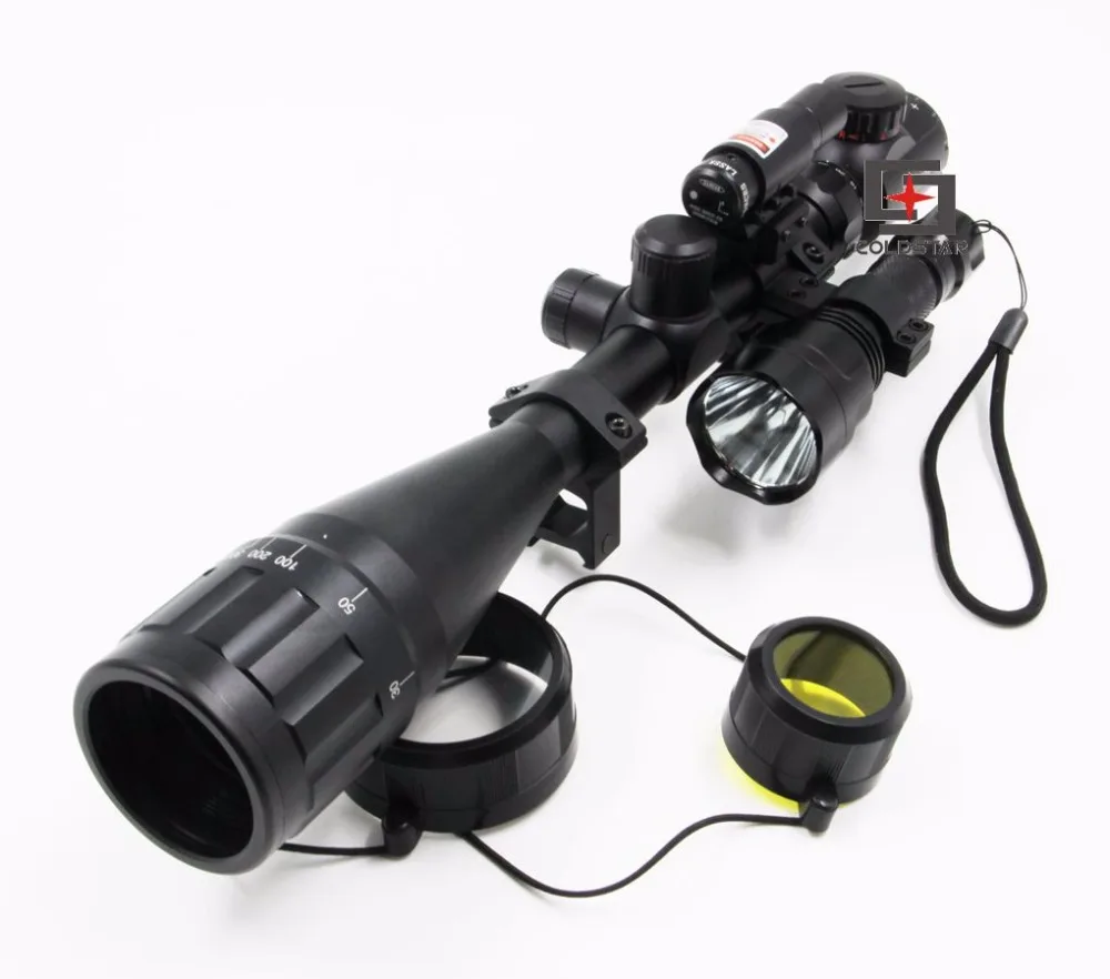 

Tactical Riflescope Optics Combo 6-24x50AOE Rifle Scope + 5Mode CREE T6 LED Flashlight C8 Torch Flash Light + Laser Sight