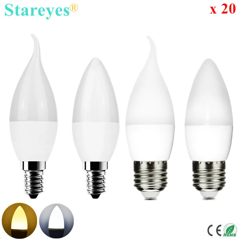 20 шт. E14 E27 SMD 2835 10 светодисветодиодный 3 Вт светодиодный ная лампа-свеча AC220 в