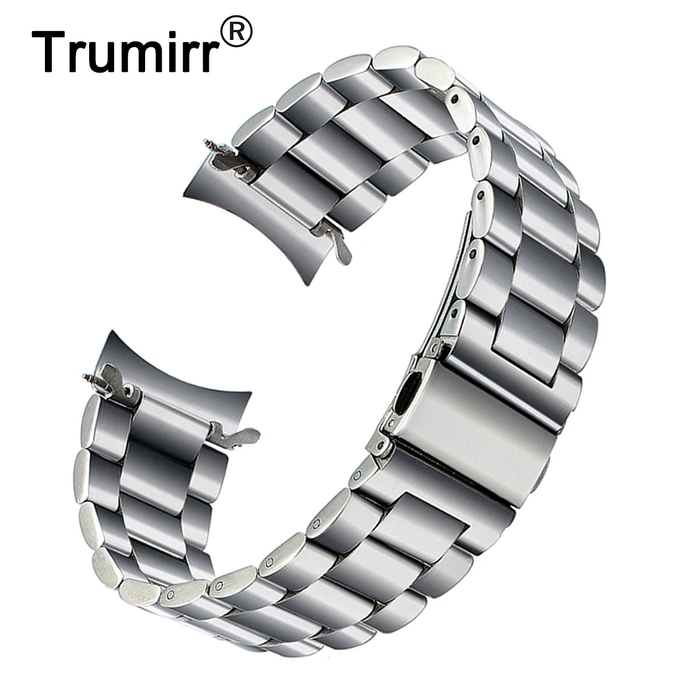 Prix Prime Acier Inoxydable Bracelet pour Samsung Galaxy Montre 46mm SM R800 Sport Band Curved End Bracelet Poignet Bracelet Argent Noir