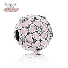 Nueva Primavera Cherry Blossom Clip Charm 925 plata esterlina encantos Del Esmalte cupieron la pulsera de DIY que hace joyería Fina KT855