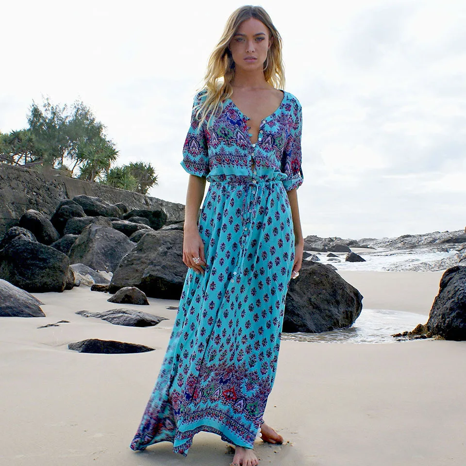 

2019 Fashion Spring Autumn Dress Women Elegant Vintage Bohemian Print Sexy Dress Beach D Vestidos Party Dresses Robe Pull