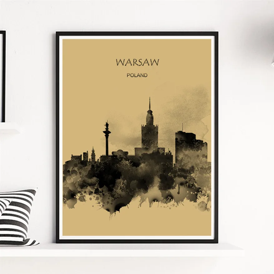 WARSAW city светильник-плакат из желтой крафт-бумаги для дома, гостиной, кафе, бара, паба, Декор, Художественная печать, настенная наклейка,, 42X30 см - Цвет: WARSAW