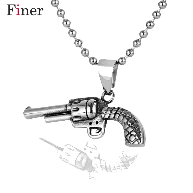 

Fashion 316L stainless steel sexy Jewelry present Pistol pendant of hand gun necklace with flashing chain for man and woman