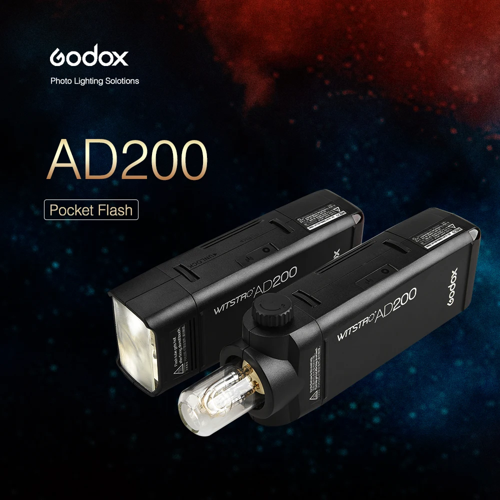 Вспышка-Стробоскоп Godox AD200 2 4 Вт 1/8000G TTL 2900 беспроводная монолитная 500 мА · ч |
