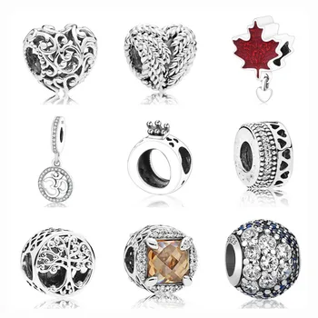

free shipping 1pc european regal heart wing maple leaf family life tree ocean bead fit pandora charms silver 925 original P009