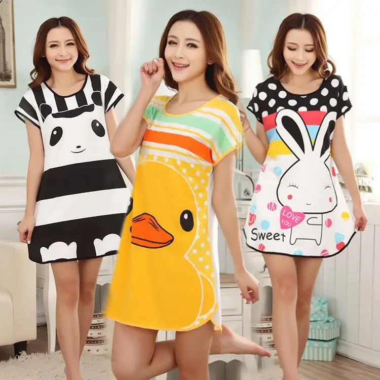 Cartoon Panda Rabbit Mini Dress Animal Sleep tops Women Casual Loose Cotton Long Big Size T-shirt Nightgown Sleepwear