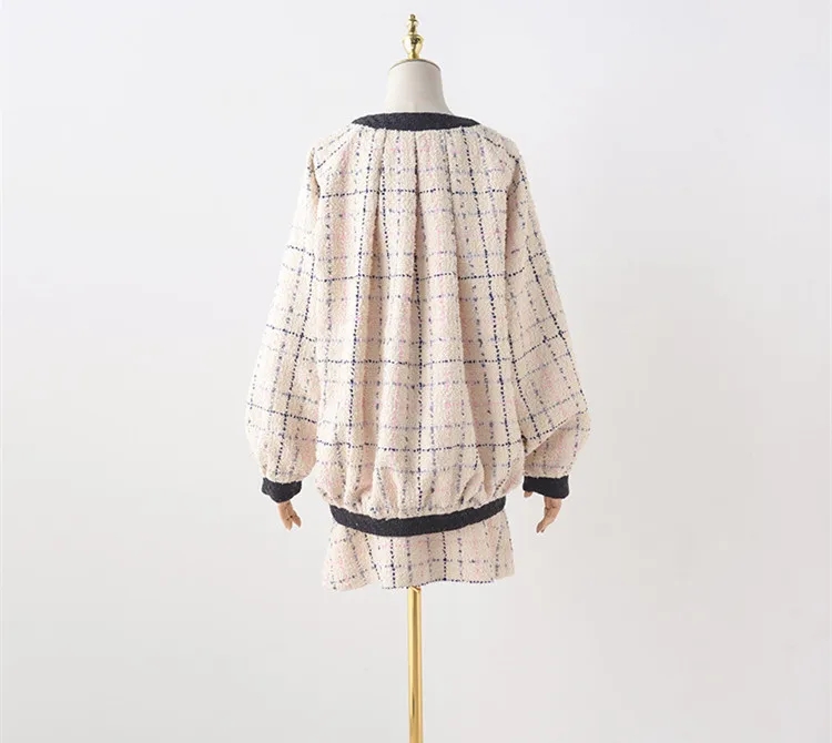 price reduction New arrival 2019 spring women's plaid tweed coat Fashion sweet loose jackets A080